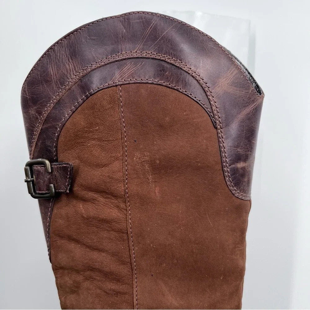 Matisse Brown Leather Chaps Knee High Buckle Boots - Picture 5 of 13